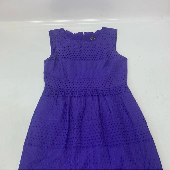 J Crew Dress Size 4 Purple Eyelet  Knee Length Sleeveless Sheath Pockets Cotton - Picture 10 of 14